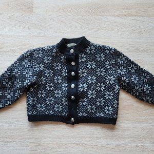 Vintage Pendleton Kids100% Wool Snowflake Cardigan Button Black Grey